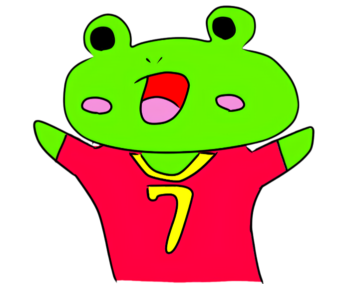 Bolt the frog cheering in a red number 7 jersey