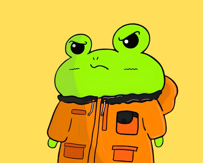Bolt looking annoyed in a bulky orange parka